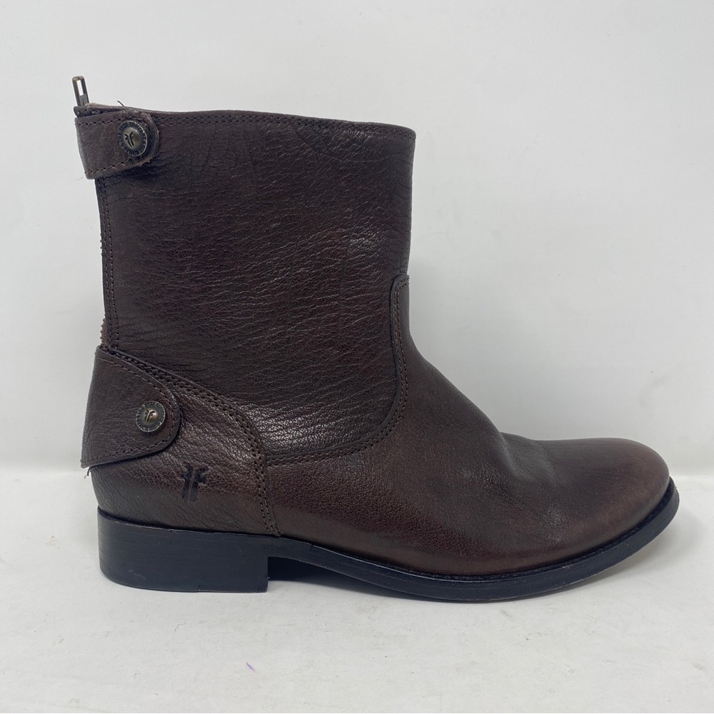 Frye Melissa Button Short Boots Back Zip Brown Leather Western Women Sz 6.5
